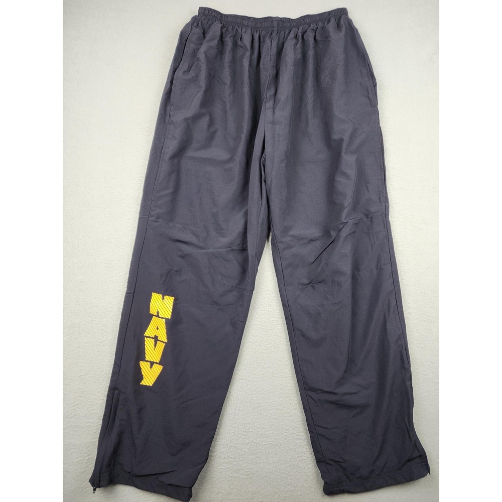 US Navy Track Pants Mens Medium Short Blue Navy Running Suit Lined Zip Hem Gym